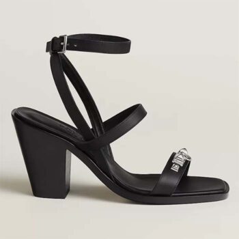 Hermes Women Ivresse 65 Sandal Black Leather 6.6 CM Heel