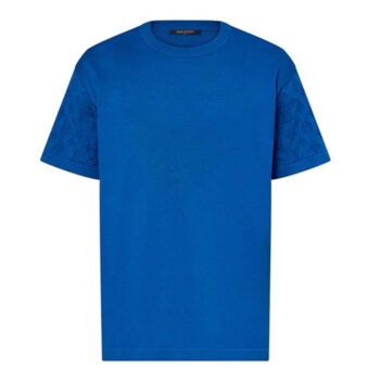 Louis Vuitton LV Men Short-Sleeved Signature Crewneck Regular Fit Classic Blue 1AFIU9