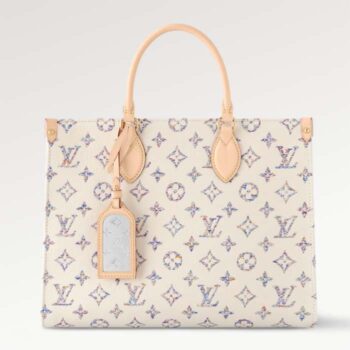 Louis Vuitton LV Unisex OnTheGo MM Multicolor Beige Monogram Jacquard Fabric M24708