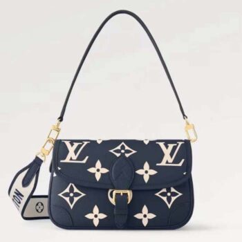 Louis Vuitton LV Women Diane Navy Blue Cream Monogram Empreinte Cowhide Leather M47161