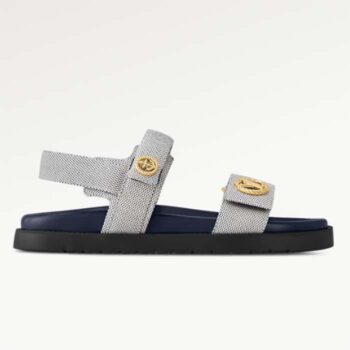 Louis Vuitton Unisex LV Sunset Flat Comfort Sandal Navy Blue White Textile