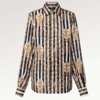 Louis Vuitton Women LV Striped Anchor Silk Shirt Marine 1AFL05 (6)