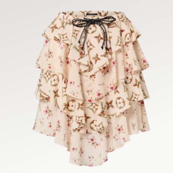 Louis Vuitton Women LV Tiered Floral Print Mini Skirt Silk Pink Beige Regular Fit 1AFDSC