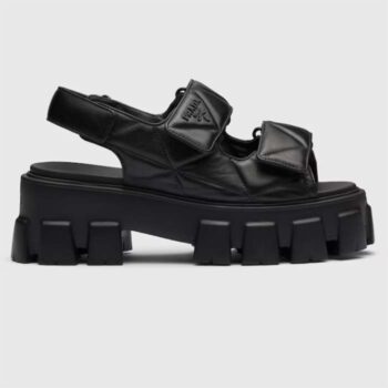 Prada Women Monolith Nappa Leather Sandals Black Upper Padding Stitching