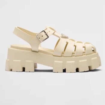 Prada Women Rubber Monolith Sandals Enameled Metal Triangle Logo Lug Tread