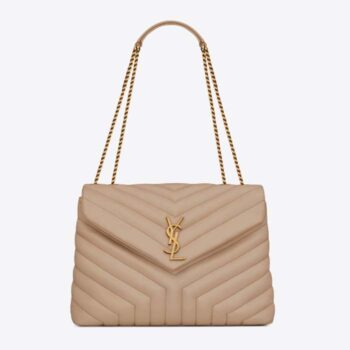 Saint Laurent YSL Women Medium Quilted Leather Beige Calfskin Leather Brass