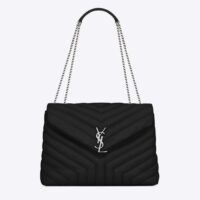 Saint Laurent YSL Women Medium Quilted Leather Black Noir Silver Calfskin Leather