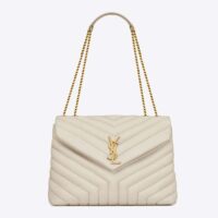 Saint Laurent YSL Women Medium Quilted Leather White Calfskin Leather Brass (9)