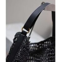 Saint Laurent YSL Women Oxalis Bag Raffia Macrame Black Brass (4)