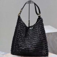 Saint Laurent YSL Women Oxalis Bag Raffia Macrame Black Brass (4)