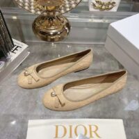 Dior CD Women Dior Ballet Flat Natural Cannage Raffia Grosgrain Bow Resin Pearl (7)