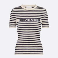 Dior CD Women Dioriviera Short-Sleeved Sweater White Navy Blue Cotton Ribbed Knit (7)