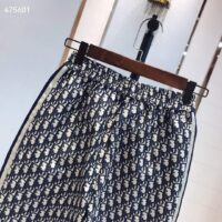 Dior CD Women Flared Pants Blue Ecru Technical Taffeta Jacquard Dior Oblique (7)