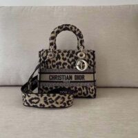 Dior CD Women Medium Lady D-Lite Bag Beige Black Mizza Embroidery (7)