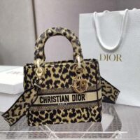Dior CD Women Medium Lady D-Lite Bag Beige Black Mizza Embroidery (7)
