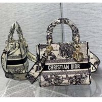 Dior CD Women Medium Lady D-Lite Bag Latte Black Toile de Jouy Zodiac Embroidery (9)