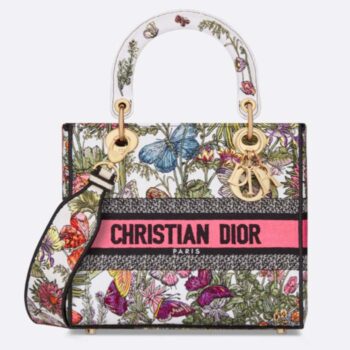 Dior CD Women Medium Lady D-Lite Bag White Multicolor Mexico Millefiori Embroidery