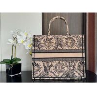 Dior Unisex Large Dior Book Tote Beige Black Toile De Jouy Soleil Embroidery (6)