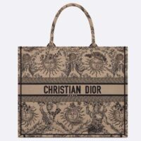 Dior Unisex Large Dior Book Tote Beige Black Toile De Jouy Soleil Embroidery (6)