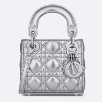 Dior Women CD Dior Or Lady Dior Micro Bag Metallic Crinkled Cannage Calfskin