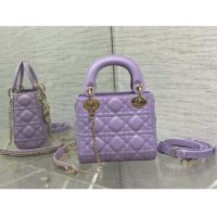 Dior Women CD Mini Lady Dior Bag Lilac Cannage Lambskin (8)