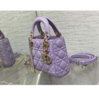 Dior Women CD Mini Lady Dior Bag Lilac Cannage Lambskin (8)