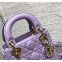 Dior Women CD Mini Lady Dior Bag Lilac Cannage Lambskin (8)