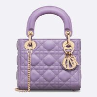 Dior Women CD Mini Lady Dior Bag Lilac Cannage Lambskin