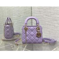 Dior Women CD Mini Lady Dior Bag Lilac Cannage Lambskin (8)