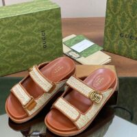 Gucci GG Unisex Sandal Double G Natural Raffia Effect Viscose Rubber Flat (7)