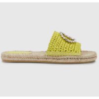 Gucci Unisex GG Interlocking G Espadrille Lime Green Viscose-Effect Raffia Flat