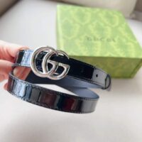 Gucci Unisex GG Marmont Thin Belt Black Leather Double G Buckle (7)