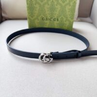 Gucci Unisex GG Marmont Thin Belt Black Leather Double G Buckle (7)