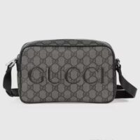 Gucci Unisex Mini Shoulder Bag Grey Black GG Supreme Canvas Black Leather (6)