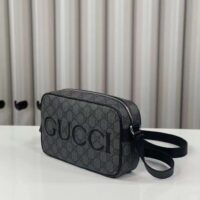 Gucci Unisex Mini Shoulder Bag Grey Black GG Supreme Canvas Black Leather (6)