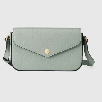 Gucci Women GG Super Mini Shoulder Bag Pale Green GG Leather Magnetic Closure