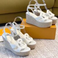 Louis Vuitton LV Women LV Isola Wedge Sandal White Calf Leather Rope Rubber 1ACI8U (5)