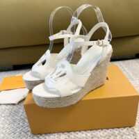 Louis Vuitton LV Women LV Isola Wedge Sandal White Calf Leather Rope Rubber 1ACI8U (5)