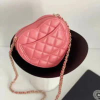 Chanel Women CC Heart Shape Bag Pink Calfskin Leather Gold-Tone Metal (1)