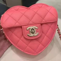 Chanel Women CC Heart Shape Bag Pink Calfskin Leather Gold-Tone Metal (1)