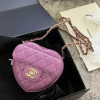 Chanel Women CC Heart Shape Bag Purple Calfskin Leather Gold-Tone Metal (1)