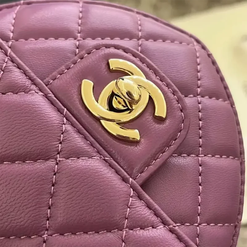 Chanel Women CC Heart Shape Bag Purple Calfskin Leather Gold-Tone Metal