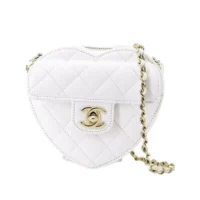 Chanel Women CC Heart Shape Bag White Calfskin Leather Gold-Tone Metal (1)