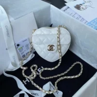 Chanel Women CC Heart Shape Bag White Calfskin Leather Gold-Tone Metal (1)