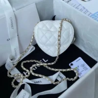 Chanel Women CC Heart Shape Bag White Calfskin Leather Gold-Tone Metal (1)