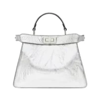 Fendi Women Peekaboo ISeeU Petite Small Silver Padded Nappa Leather Bag (1)