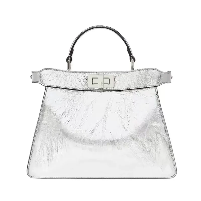 Fendi Women Peekaboo ISeeU Petite Small Silver Padded Nappa Leather Bag