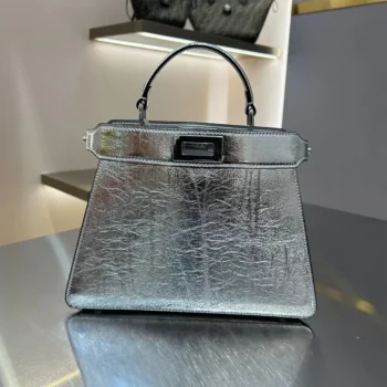 Fendi Women Peekaboo ISeeU Petite Small Silver Padded Nappa Leather Bag