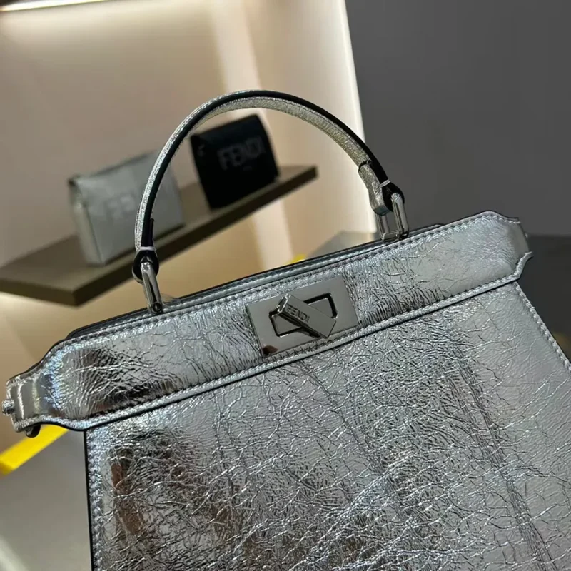 Fendi Women Peekaboo ISeeU Petite Small Silver Padded Nappa Leather Bag