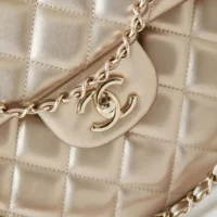 Chanel Women Classic Handbag in Lambskin Leather-Gold (1)